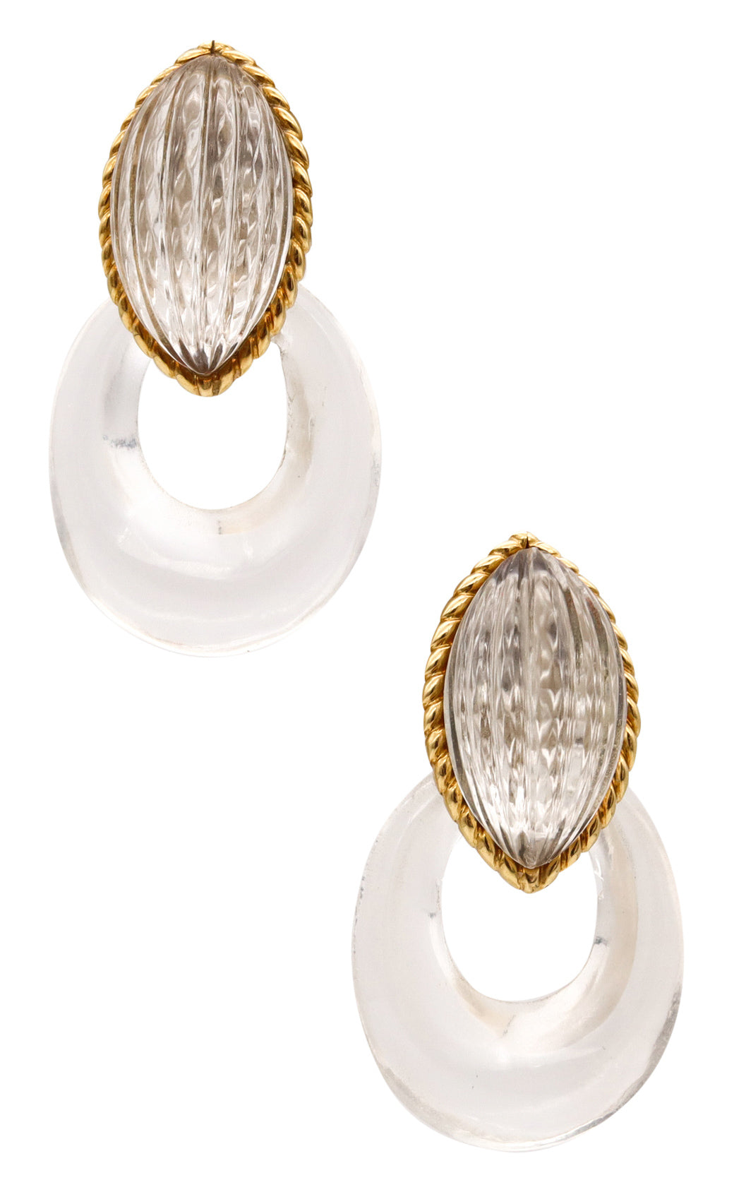 Arfan Paris 1970 By Andre Vassort Convertible Clip Earrings In 18Kt Yellow Gold With 54 Cts In Fluted Rock Quartz
