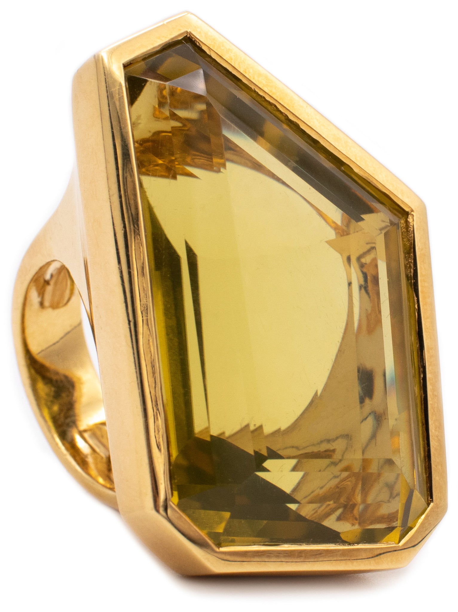 Tony Duquette Massive Geometric Cocktail Ring In 18Kt Yellow Gold With 85 Cts Asymmetric Citrine