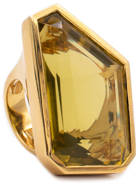 Tony Duquette Massive Geometric Cocktail Ring In 18Kt Yellow Gold With 85 Cts Asymmetric Citrine