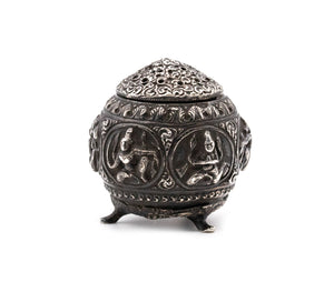 TIBETAN ANTIQUE 1850'S STERLING SILVER INCENSE BURNER TRI-POD CENSER