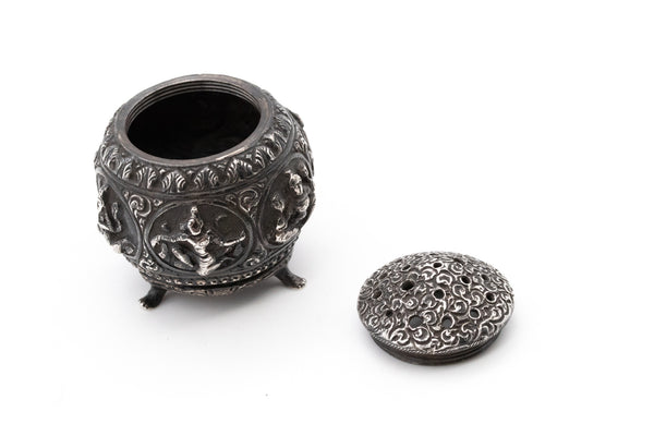 TIBETAN ANTIQUE 1850'S STERLING SILVER INCENSE BURNER TRI-POD CENSER