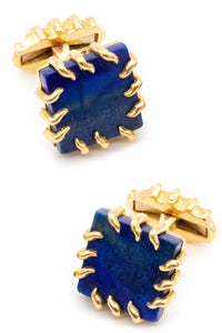 French 1970 Rare Bergdorf Goodman Pair Of Cufflinks In 18Kt Yellow Gold With Lapis Lazuli