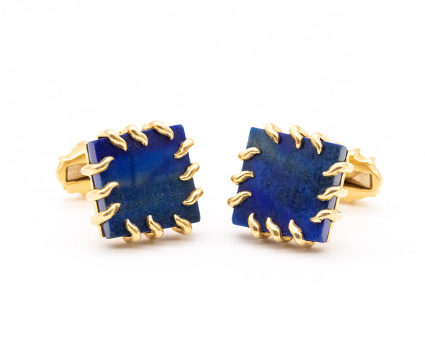 French 1970 Rare Bergdorf Goodman Pair Of Cufflinks In 18Kt Yellow Gold With Lapis Lazuli