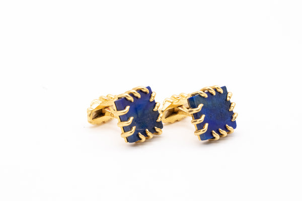 French 1970 Rare Bergdorf Goodman Pair Of Cufflinks In 18Kt Yellow Gold With Lapis Lazuli