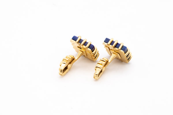 French 1970 Rare Bergdorf Goodman Pair Of Cufflinks In 18Kt Yellow Gold With Lapis Lazuli