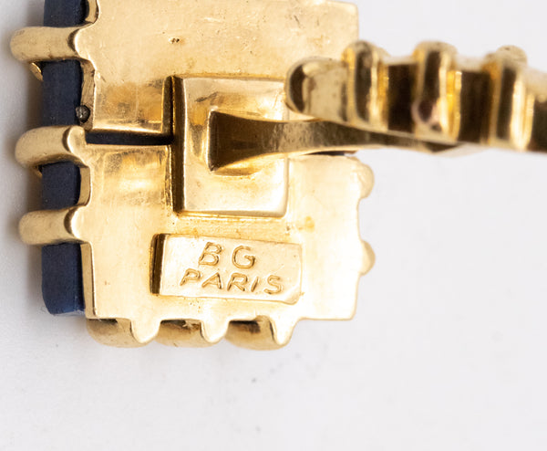 French 1970 Rare Bergdorf Goodman Pair Of Cufflinks In 18Kt Yellow Gold With Lapis Lazuli