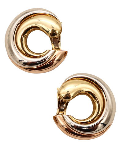 Cartier Paris Vintage Large C Trinity Clip Earrings In Solid 18Kt Tricolor Gold