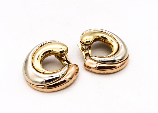 Cartier Paris Vintage Large C Trinity Clip Earrings In Solid 18Kt Tricolor Gold