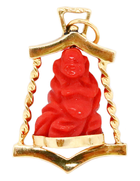 ITALIAN 18 KT GOLD VINTAGE CHARM RED CORAL BUDDHA