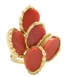 Chaumet 1970 Paris Retro Cocktail Ring In 18Kt Gold With Red Coral Carvings