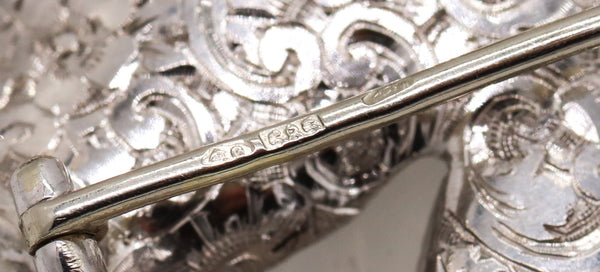 -Austria 1905 Edwardian Art Nouveau Brooch In Platinum With Rock Quartz And Diamonds