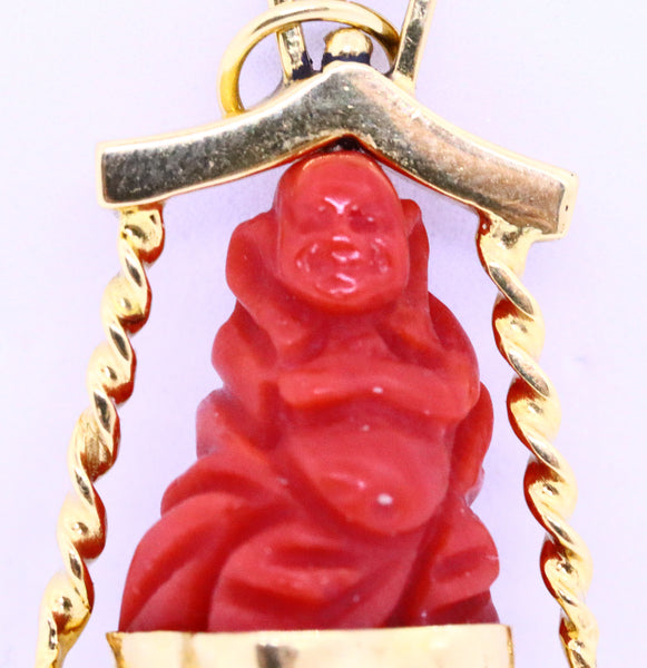 ITALIAN 18 KT GOLD VINTAGE CHARM RED CORAL BUDDHA