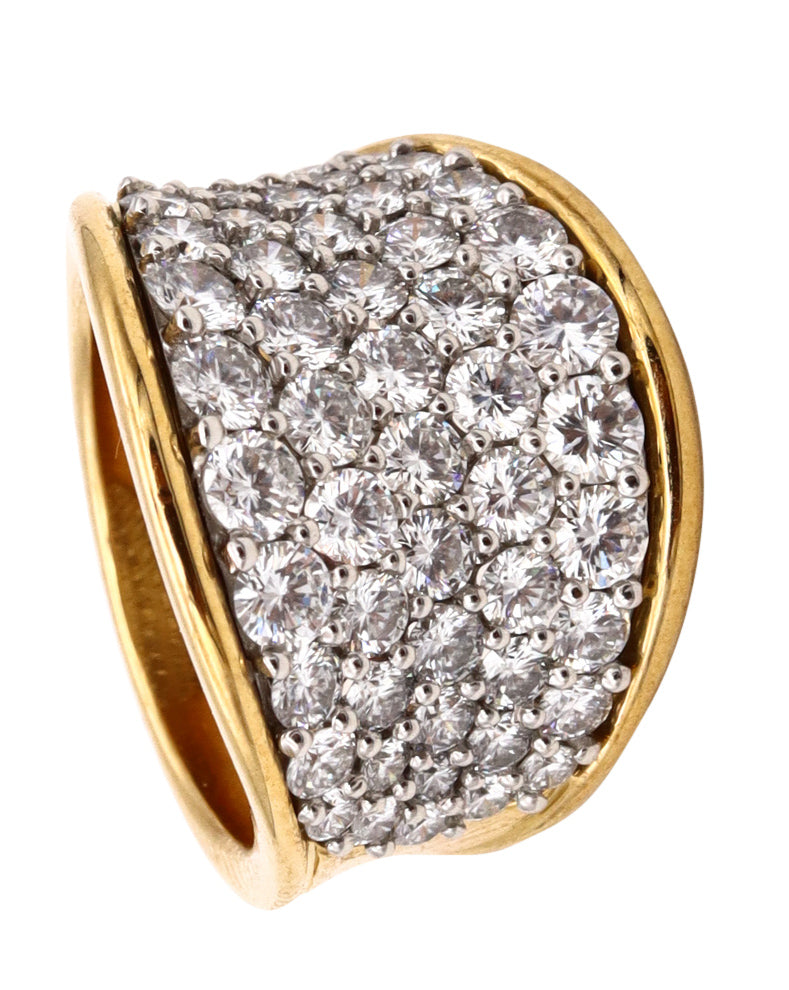 Designer Cluster Band Ring In Platinum And 18Kt Yellow Gold With 3.78 Cts In D VS-1 Diamonds