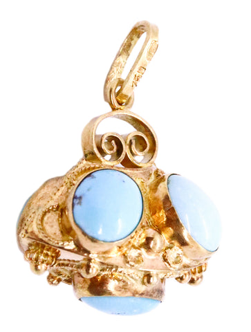 ITALIAN 18 KT GOLD WITH TURQUOISE VINTAGE ETRUSCAN CHARM