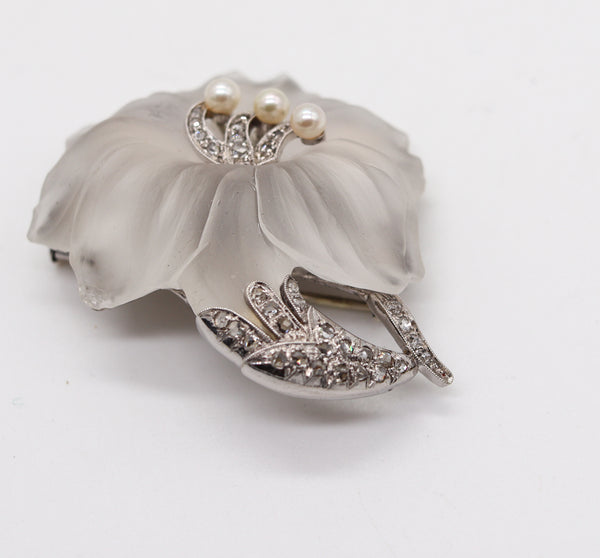 -Austria 1905 Edwardian Art Nouveau Brooch In Platinum With Rock Quartz And Diamonds