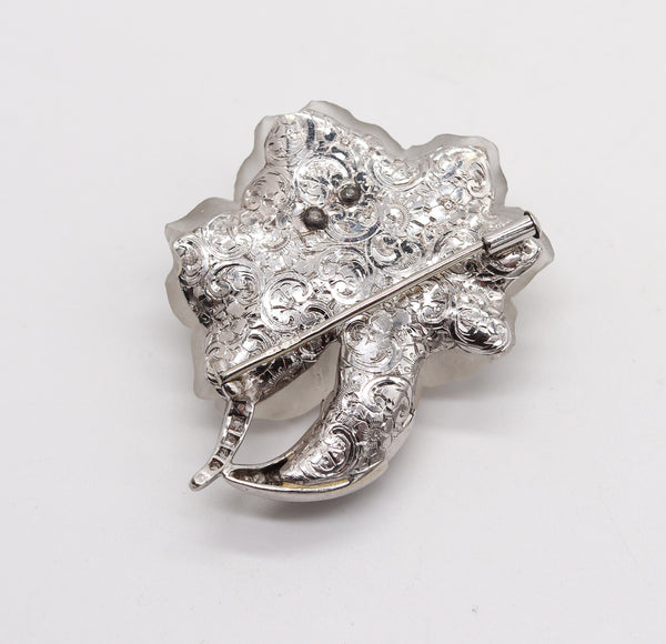 -Austria 1905 Edwardian Art Nouveau Brooch In Platinum With Rock Quartz And Diamonds