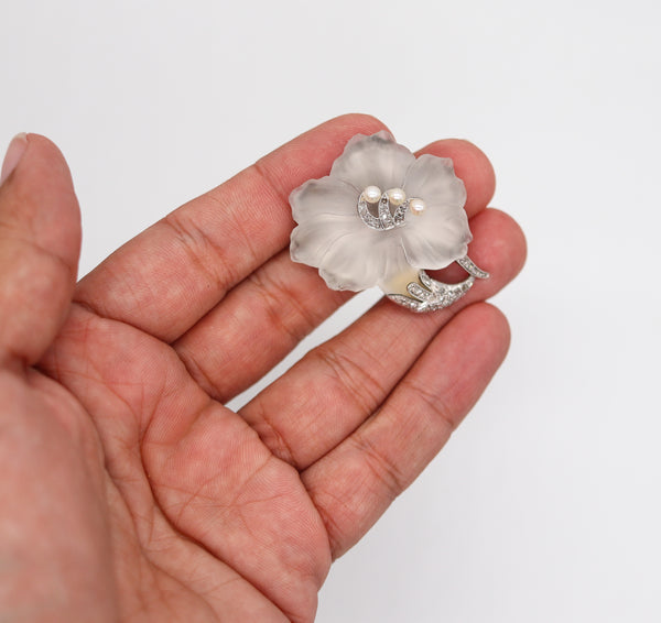 -Austria 1905 Edwardian Art Nouveau Brooch In Platinum With Rock Quartz And Diamonds