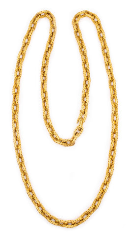 HERMES 1970 PARIS GEORGE L'ENFANT VINTAGE 18 KT YELLOW GOLD TEXTURED WOVEN LONG CHAIN