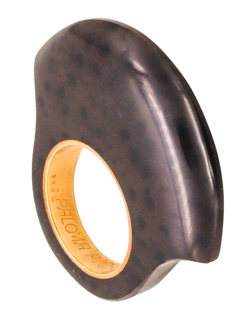 *Tiffany & co 1982 Paloma Picasso Mohawk ring in 18 kt yellow gold and Petrified-Fossilized wood