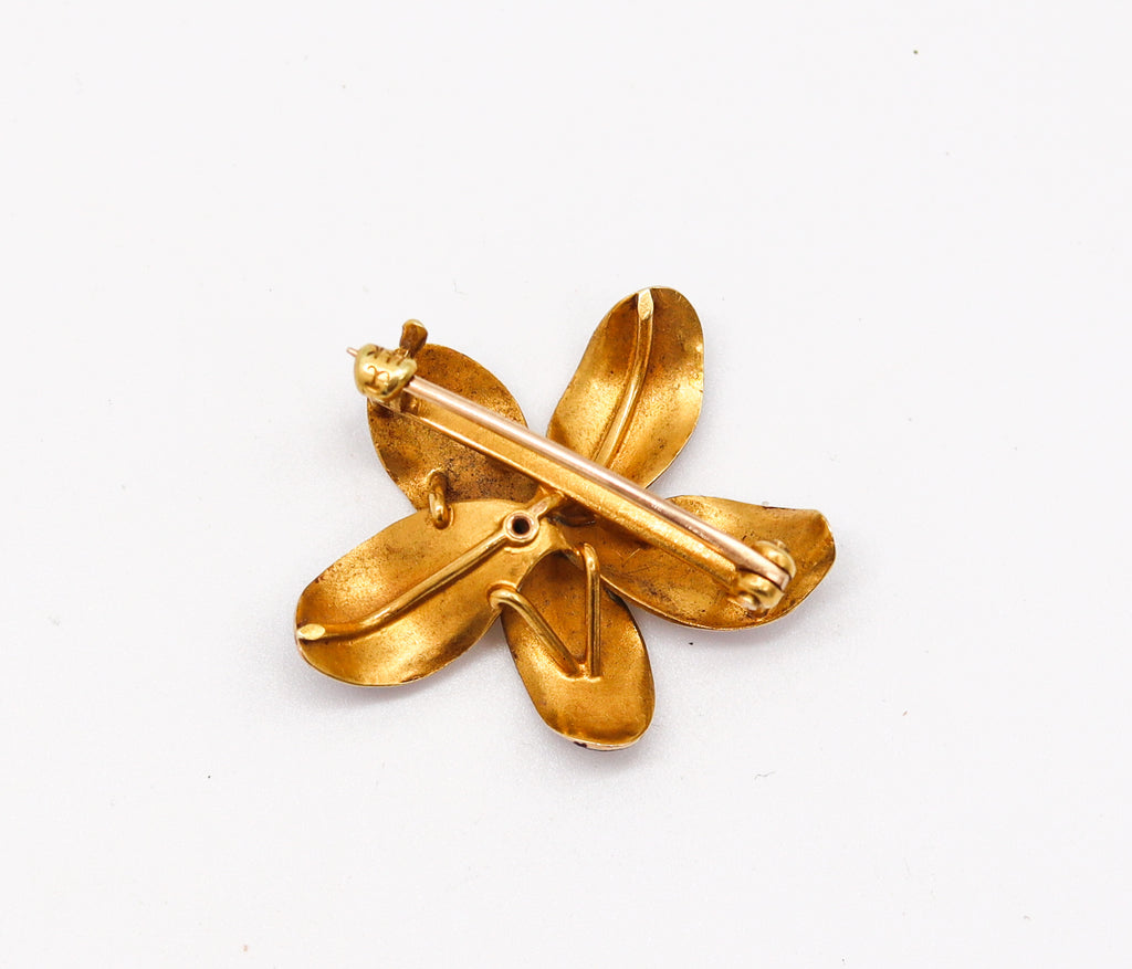 Delicate Art Nouveau Era Enameled Flower 14k Gold Brooch Pin • PreAdored®  Sustainable Luxury
