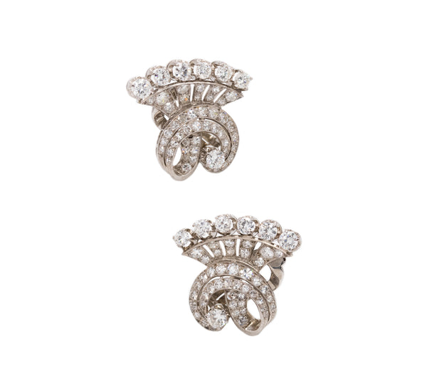 PLATINUM 1940 ART DECO PAIR OF EARRINGS WITH 4.15 Ctw IN DIAMONDS