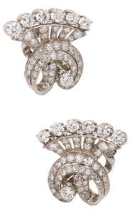 PLATINUM 1940 ART DECO PAIR OF EARRINGS WITH 4.15 Ctw IN DIAMONDS