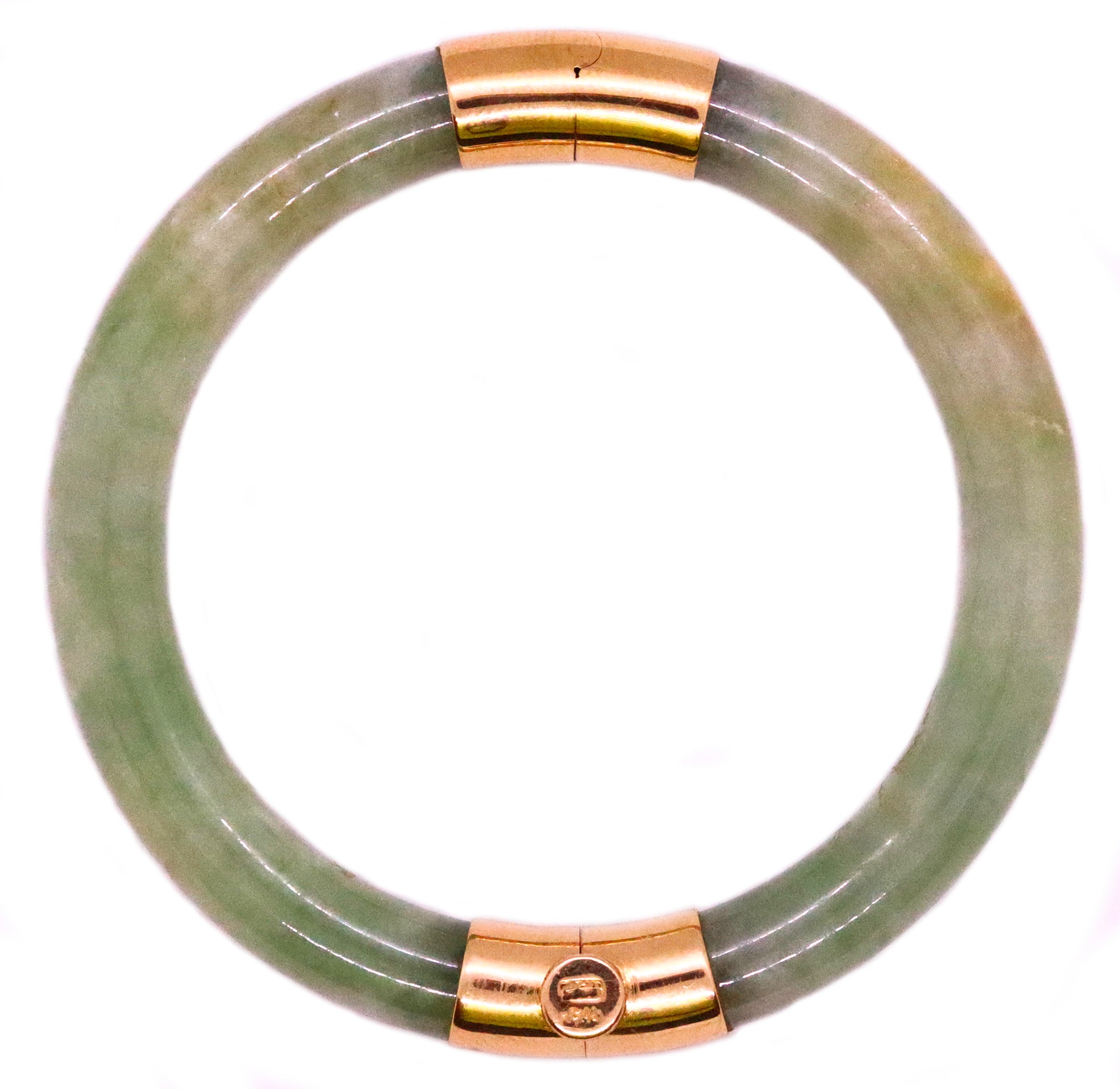 GREEN JADEITE JADE 18 KT GOLD ORIENTAL BRACELET BANGLE