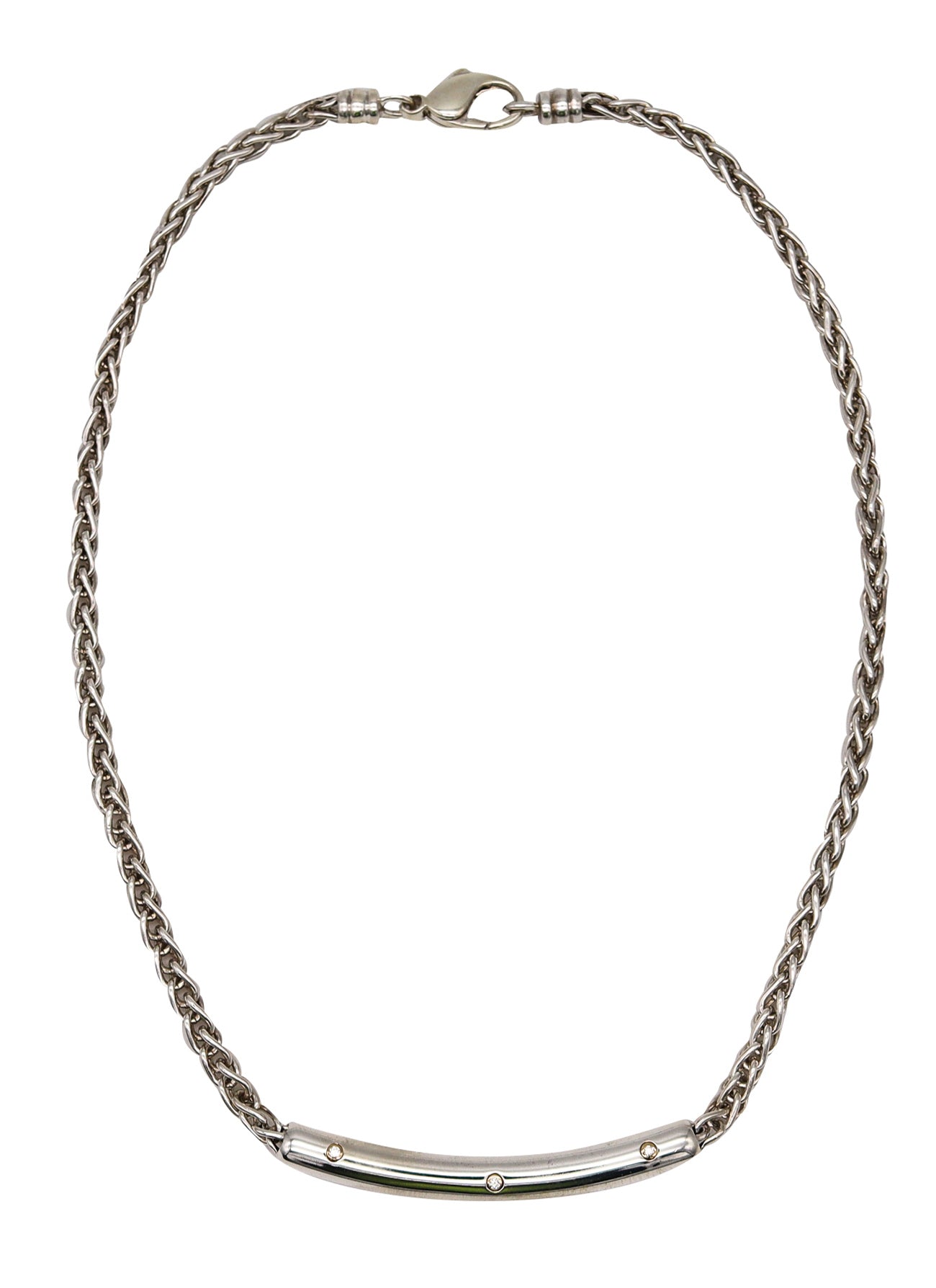 Movado Modernist Tubular Necklace In 18Kt  .925 Sterling Silver With 3 VS Diamonds