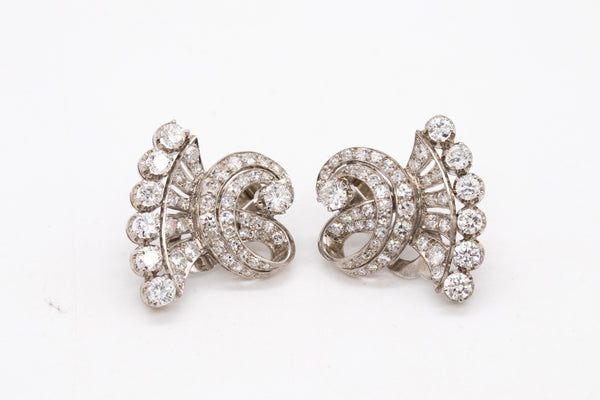 PLATINUM 1940 ART DECO PAIR OF EARRINGS WITH 4.15 Ctw IN DIAMONDS