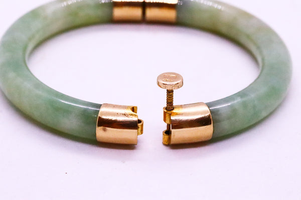 GREEN JADEITE JADE 18 KT GOLD ORIENTAL BRACELET BANGLE