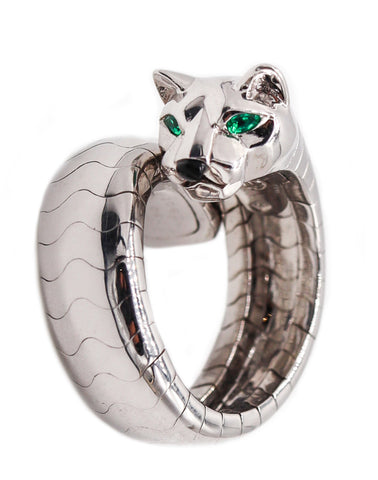 -Cartier Paris Lakarda Panther Ring In 18Kt White Gold With Emeralds And Jade
