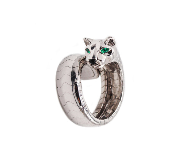 -Cartier Paris Lakarda Panther Ring In 18Kt White Gold With Emeralds And Jade