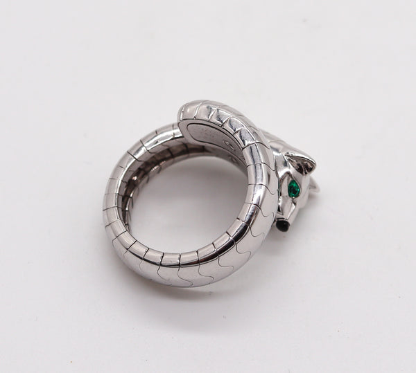-Cartier Paris Lakarda Panther Ring In 18Kt White Gold With Emeralds And Jade