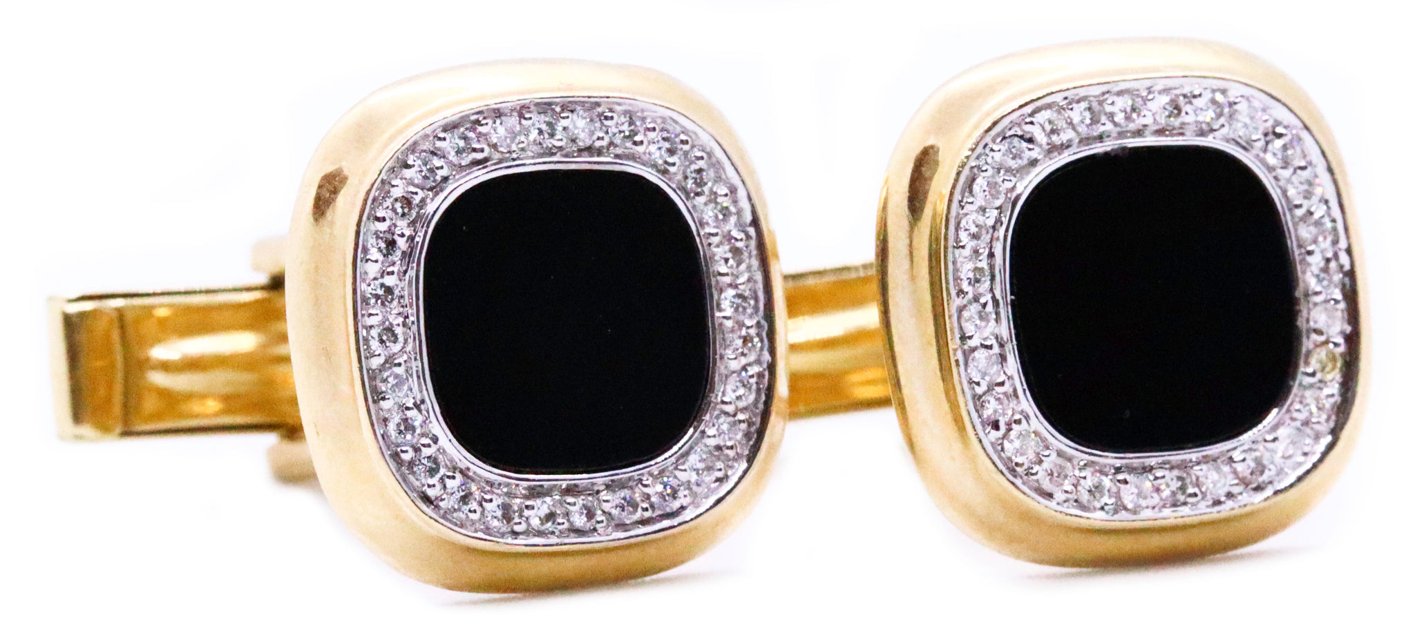 ONYX AND DIAMONDS 14 KT GOLD PAIR OF CUFFLINKS