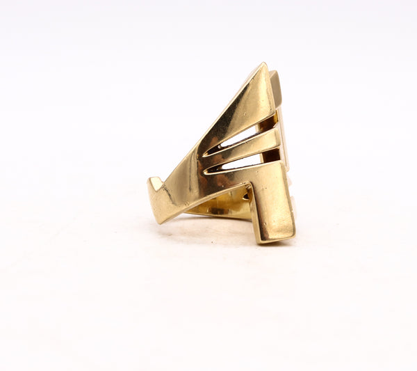 Alan Giovannetti Studios 1970 California Geometric Sculptural Cocktail Ring In Solid 18Kt Yellow Gold