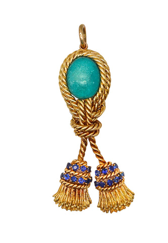 Tiffany & Co. 1970 Drapery Pendant In 18Kt Yellow Gold With 11.75 Cts In Sapphires And Turquoises