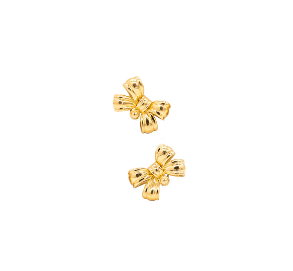 JP Bellin Paris French Pair Of Bows Clips Earrings In Solid 18 Karats Yellow Gold