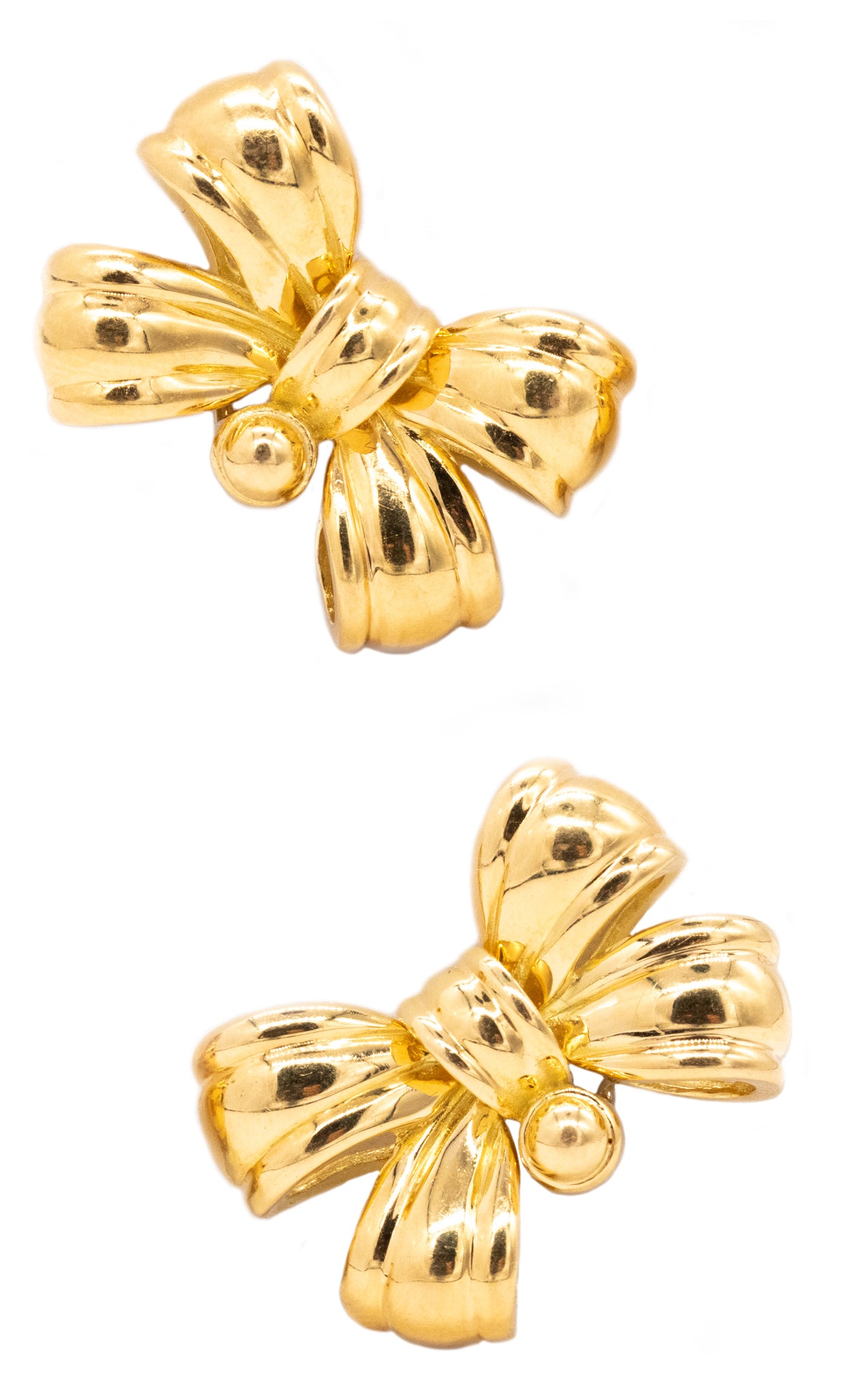 JP Bellin Paris French Pair Of Bows Clips Earrings In Solid 18 Karats Yellow Gold