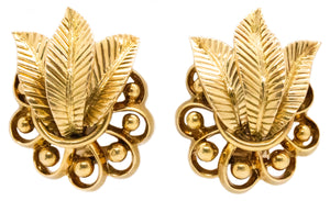 Boucheron 1940 Paris Rare Art Deco Retro Clip Earrings In Solid 18Kt Yellow Gold With Box