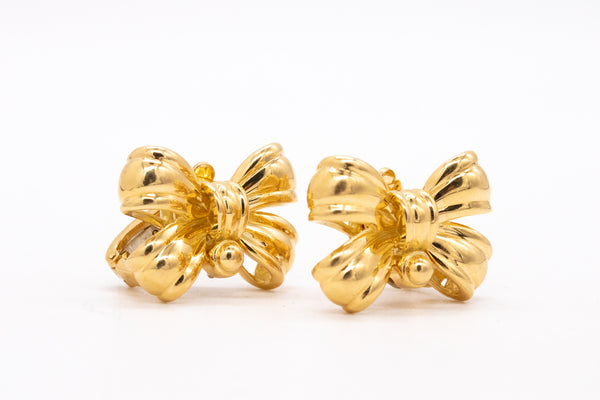 JP Bellin Paris French Pair Of Bows Clips Earrings In Solid 18 Karats Yellow Gold