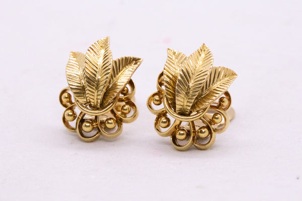 Boucheron 1940 Paris Rare Art Deco Retro Clip Earrings In Solid 18Kt Yellow Gold With Box