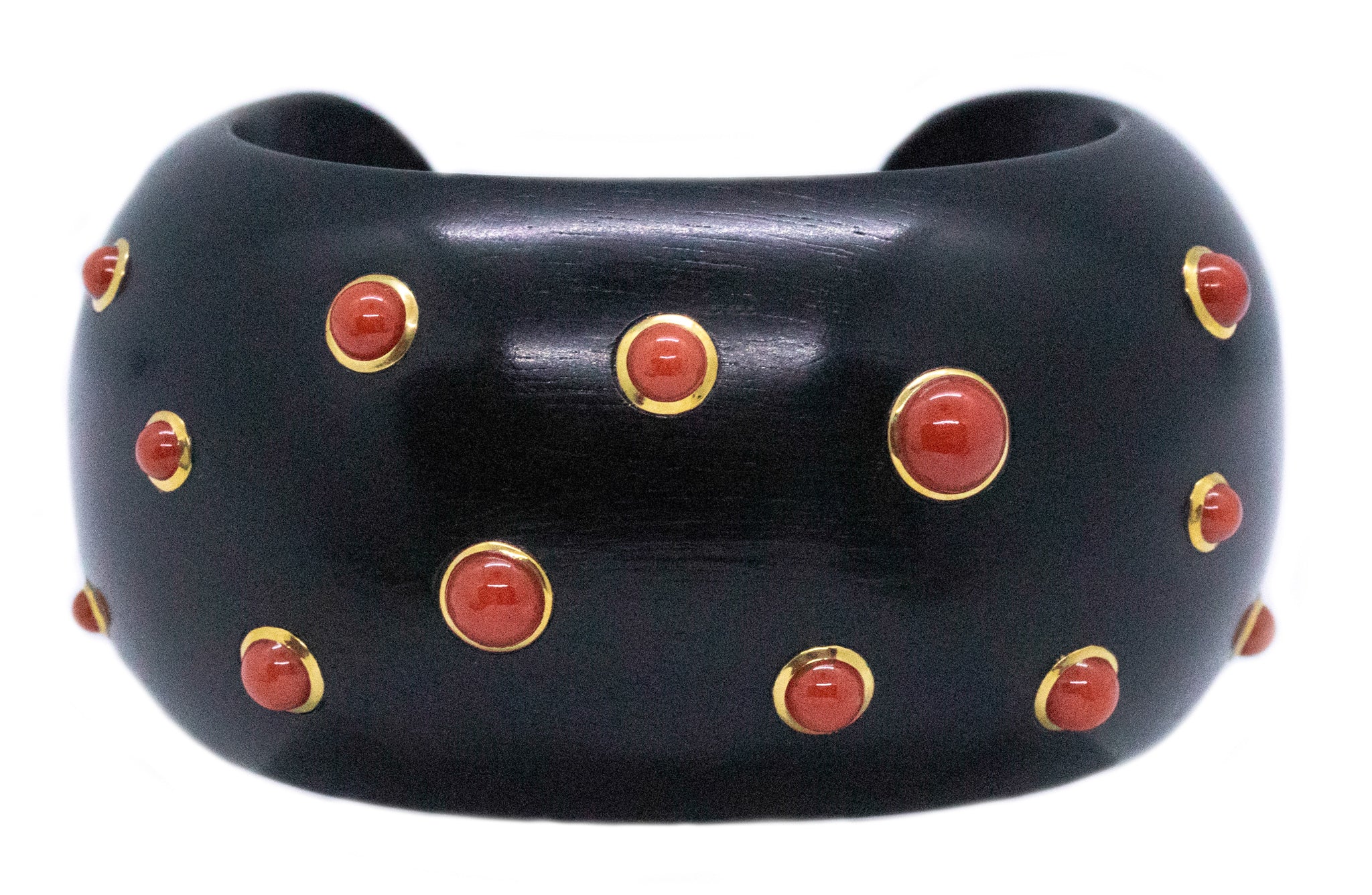 SEAMAN SCHEPPS TRIANON 18 KT EBONY CUFF WITH RED CORALS