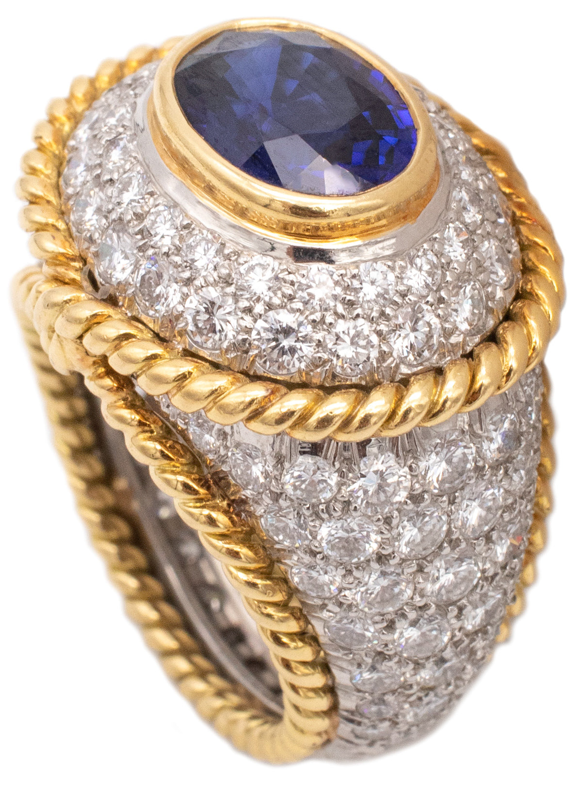 TIFFANY & CO. PLATINUM / 18 KT RING WITH 7.79 Ctw IN DIAMONDS AND CEYLON SAPPHIRE AGL CERT