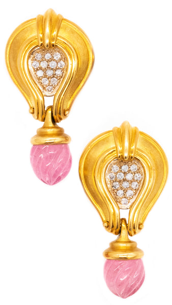 SEIDENGANG LONG EARRINGS IN 18 KT GOLD WITH 17.30 Cts DIAMONDS & PINK TOURMALINE