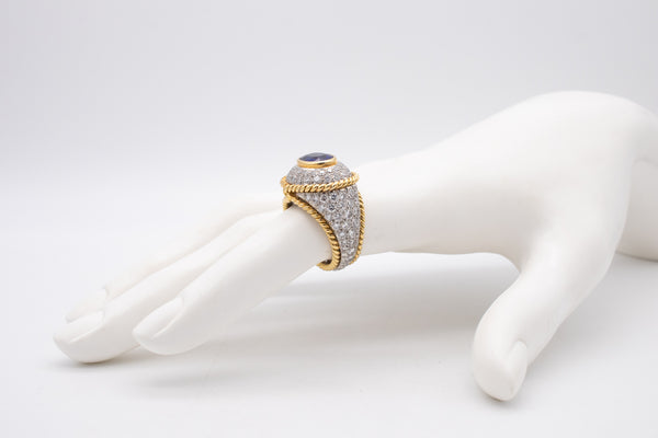 TIFFANY & CO. PLATINUM / 18 KT RING WITH 7.79 Ctw IN DIAMONDS AND CEYLON SAPPHIRE AGL CERT