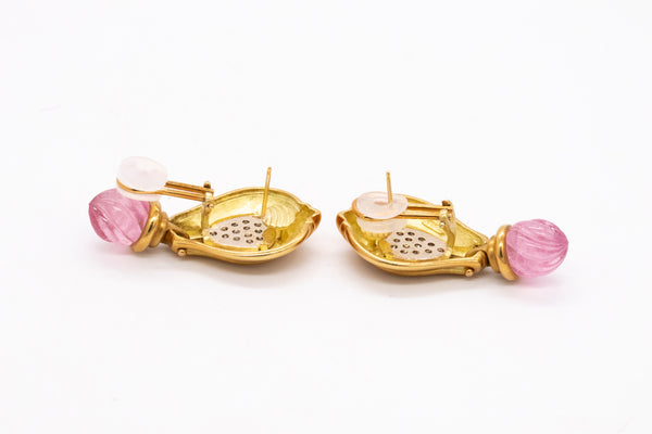 SEIDENGANG LONG EARRINGS IN 18 KT GOLD WITH 17.30 Cts DIAMONDS & PINK TOURMALINE