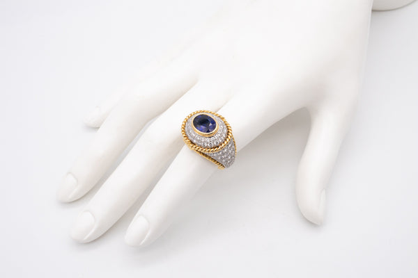 TIFFANY & CO. PLATINUM / 18 KT RING WITH 7.79 Ctw IN DIAMONDS AND CEYLON SAPPHIRE AGL CERT