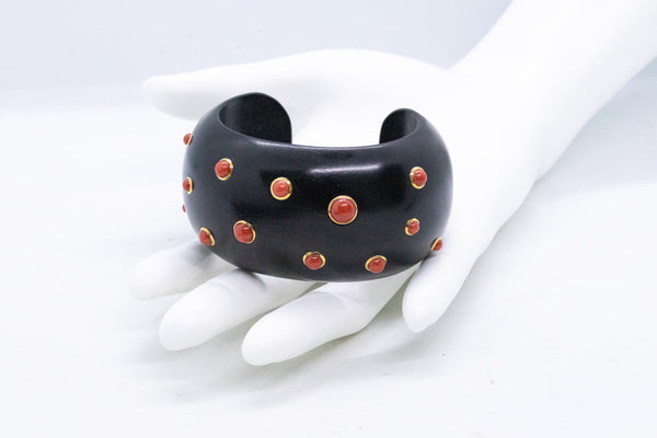 SEAMAN SCHEPPS TRIANON 18 KT EBONY CUFF WITH RED CORALS