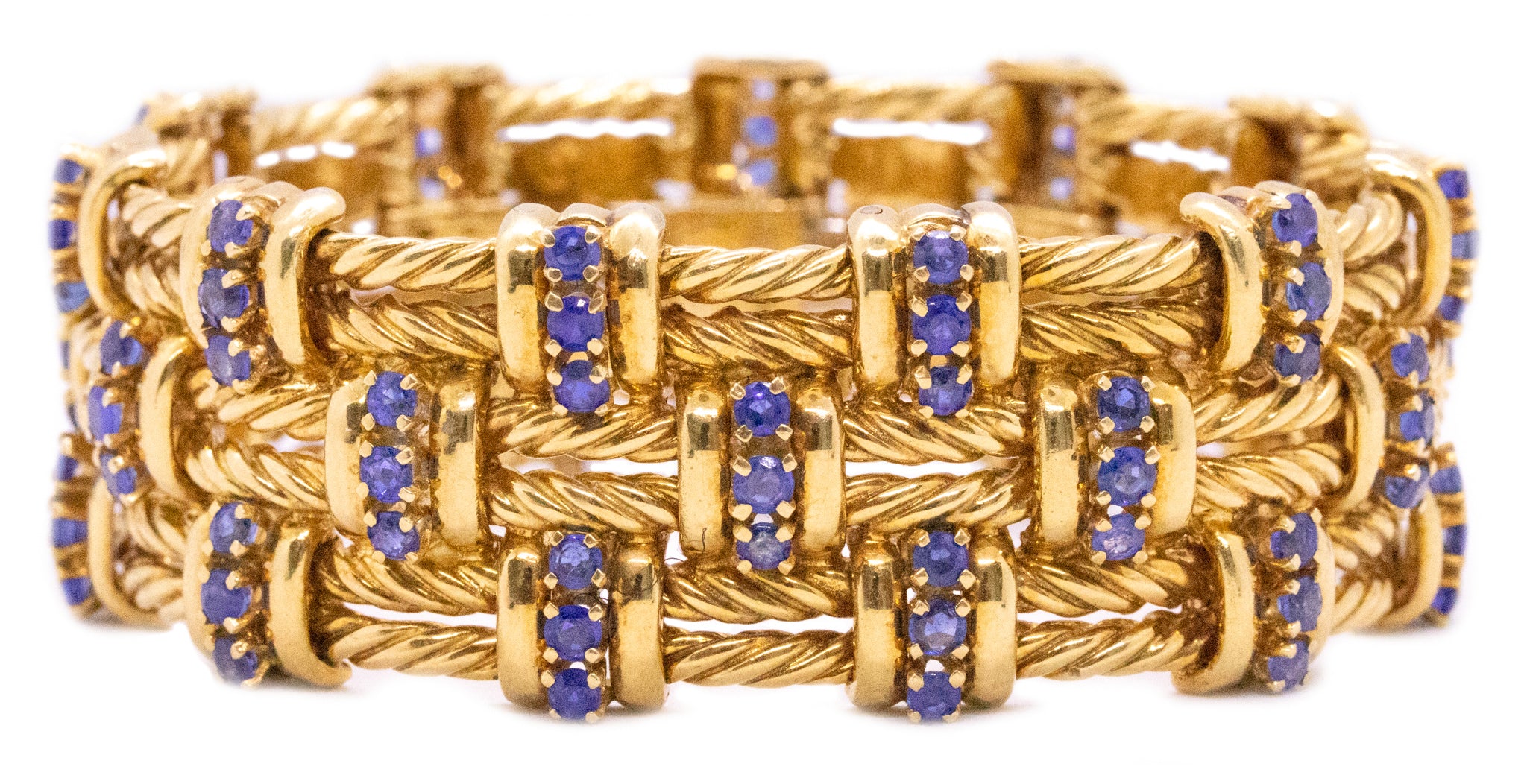 TIFFANY & CO 18 KT GOLD MESH BRACELET WITH 9.41 Ctw OF SAPPHIRES