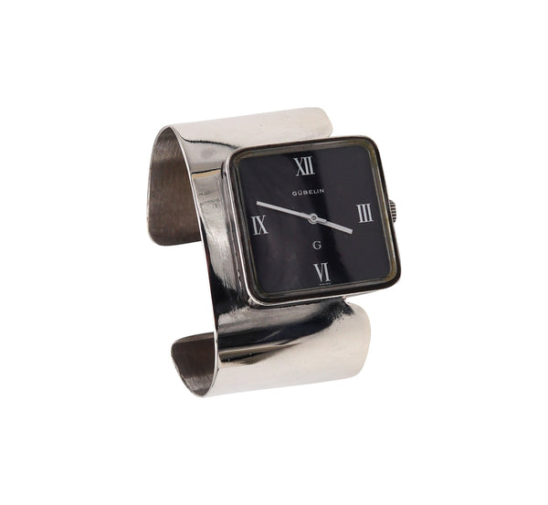 -Gubelin 1972 Swiss Geometric Space Era Wrist Watch Cuff Bracelet In .925 Sterling